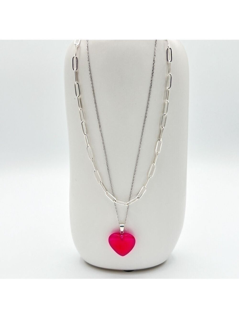 Sterling silver necklaces with pink heart